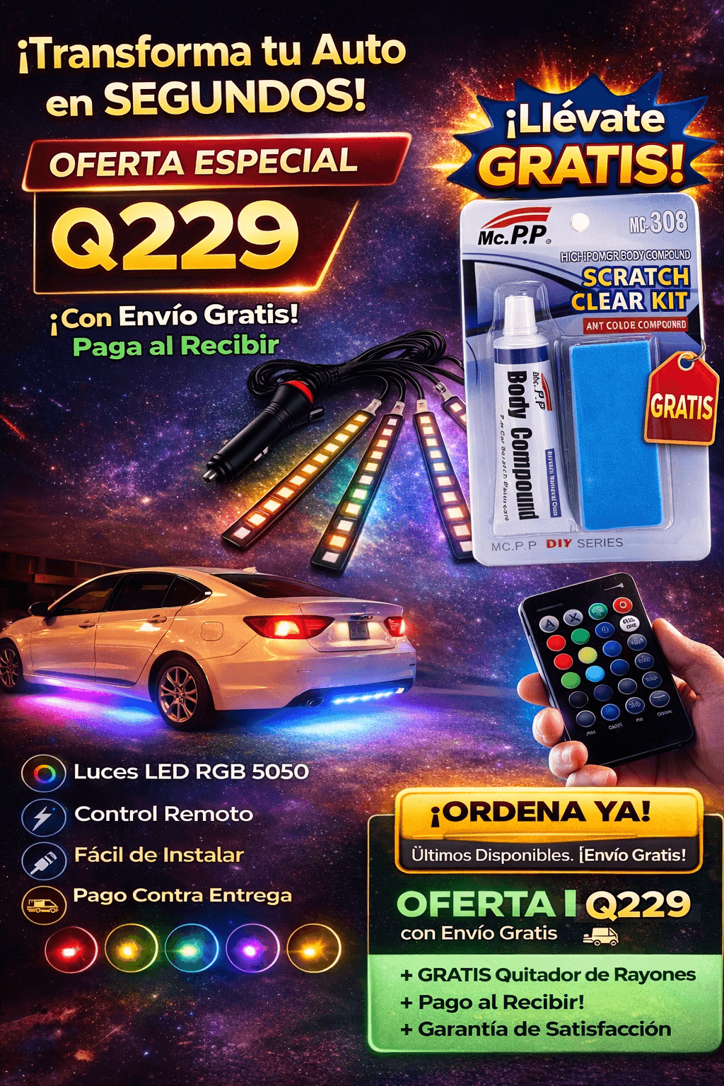 Kit 2x1: Luces Led + Gratis Quita Rayones